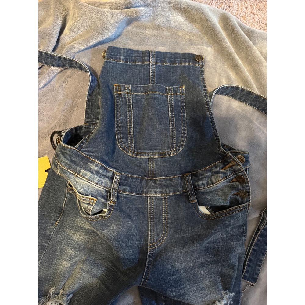 Machine Jeans Womens Distressed Denim Overalls Medium Wash Size 29 NWT - Picture 4 of 5